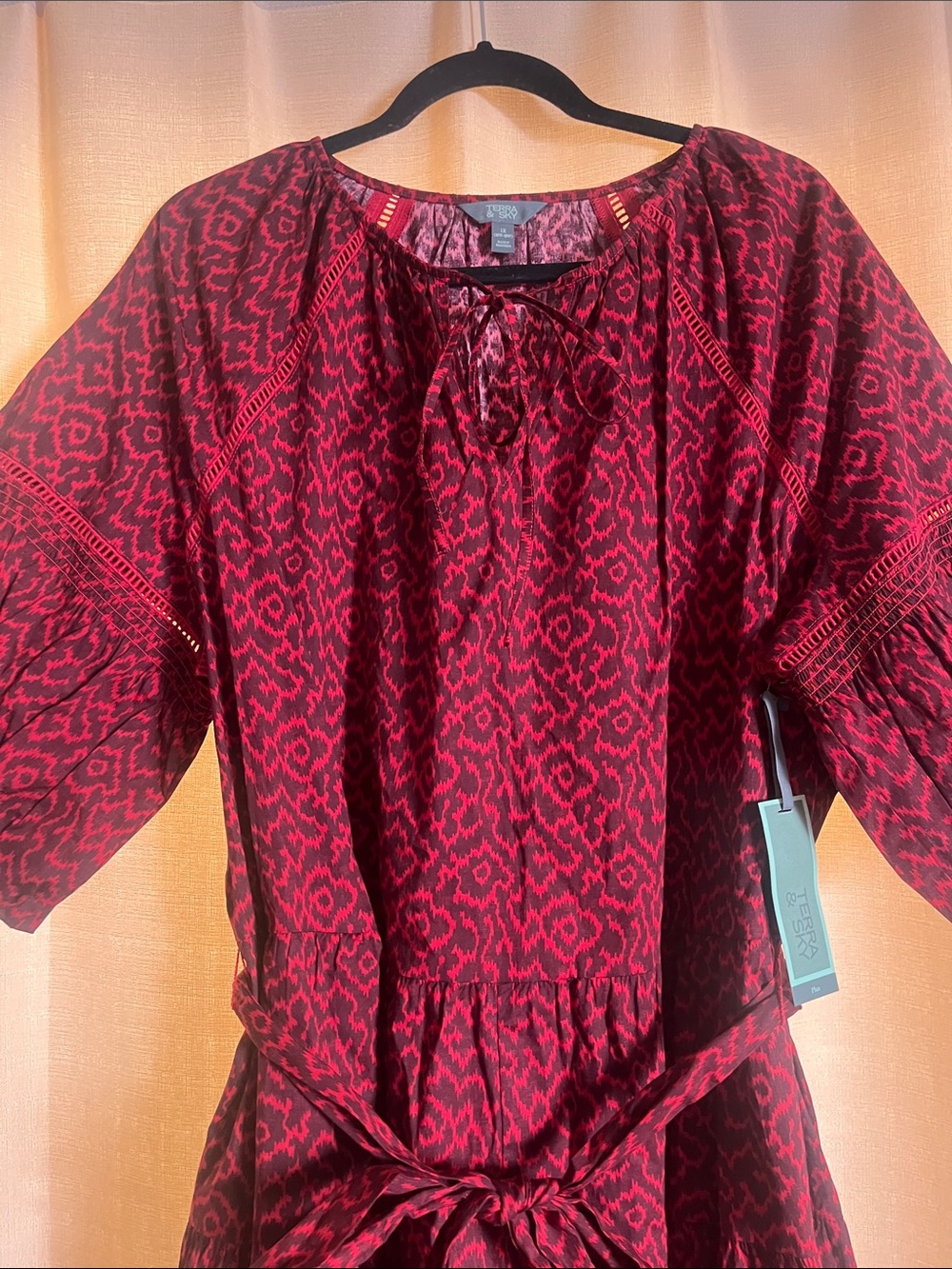 Women’s Terra & Sky Red Patterned Tie-Waist Dress - Picture 6 of 11